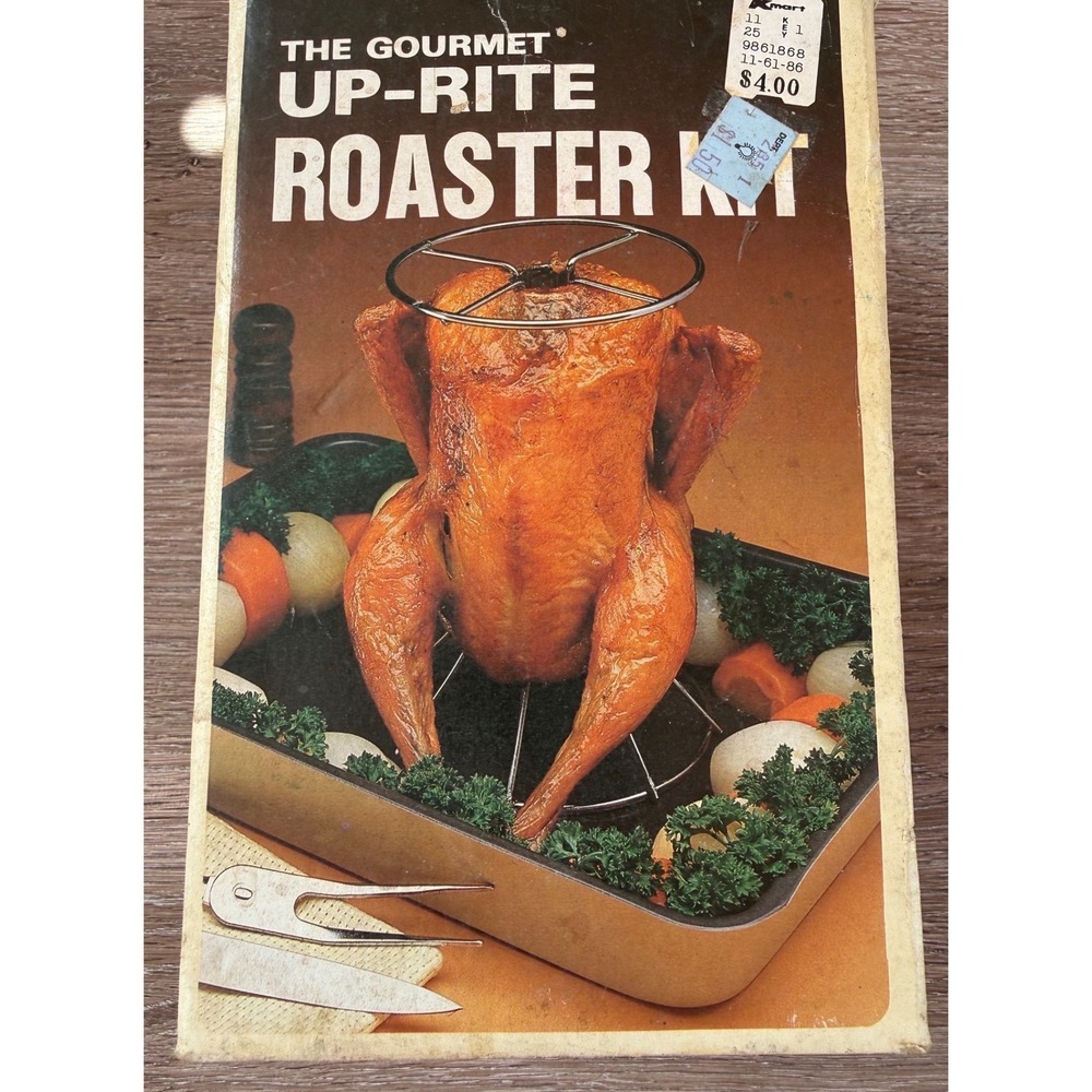 Vintage The Gourmet Up-Rite Roaster Kit Tempered Steel Vertical Poultry Rack